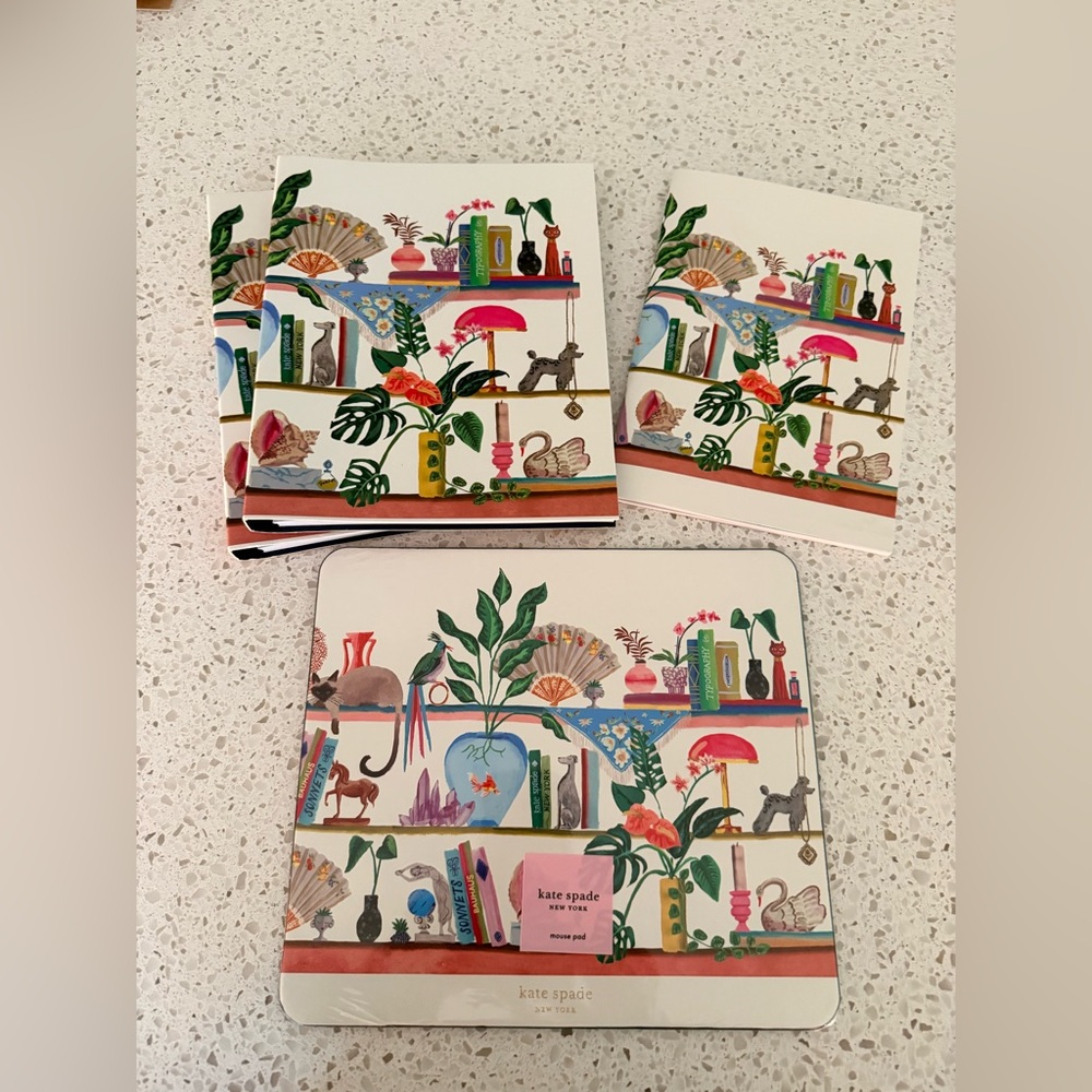 kate spade Bookshelf Design Mousepad and Notepad Set, New